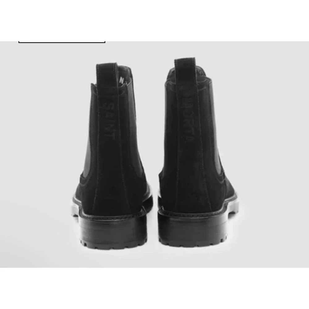 Saint Morta Mens 11 Suede Chelsea Boots Black Lug Sole Ankle Streetwear Pull‎ On